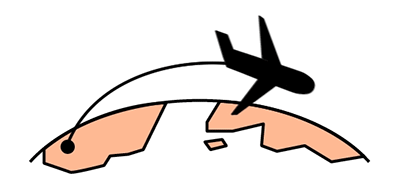 Animated illustration of an airplane flying over the globe to New York City.