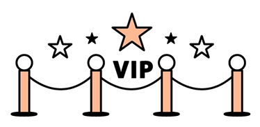 Animated illustration of stanchion ropes with a V-I-P caption and pulsating stars.