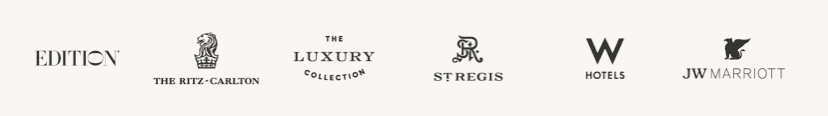 Scrolling display of Marriott Bonvoy's portfolio of over 30 hotel brands around the world.