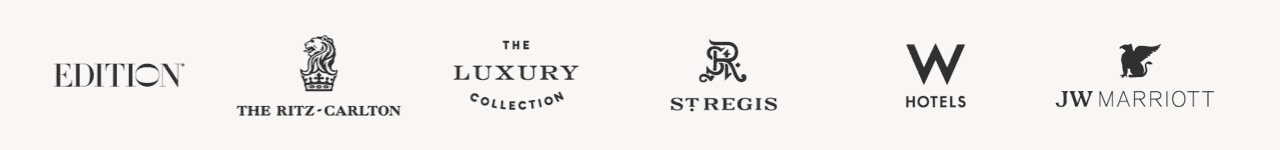 Scrolling display of Marriott Bonvoy's portfolio of over 30 hotel brands around the world.