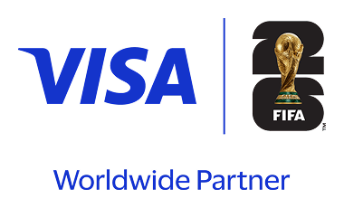 Visa logo alongside FIFA World Cup trophy emblem with Worldwide Partner text underneath