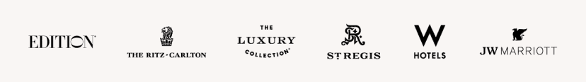 Scrolling display of Marriott Bonvoy's portfolio of over 30 hotel brands around the world.