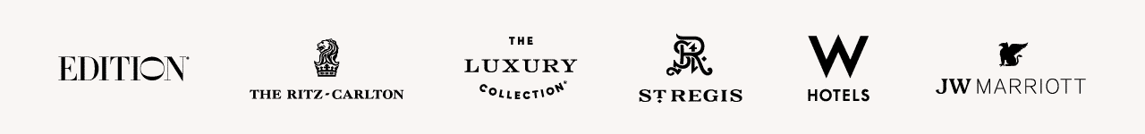 Scrolling display of Marriott Bonvoy's portfolio of over 30 hotel brands around the world.