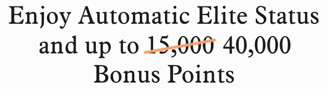 As 15,000 is crossed out, the offer says Enjoy Exceptional Benefits and up to 40,000 Bonus Points.