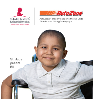 St.Jude Children(R) Research Hospital | AutoZone(TM) | AutoZone(R) proudly supports the St. Jude Thanks and Giving(R) campaign.