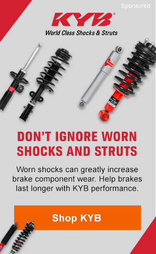 KYB(R) | World Class Shocks & Struts | DON'T IGNORE WORN SHOCKS AND STRUTS | Worn shocks can greatly increase brake component wear. Help brakes last longer with KYB performance. | Shop KYB