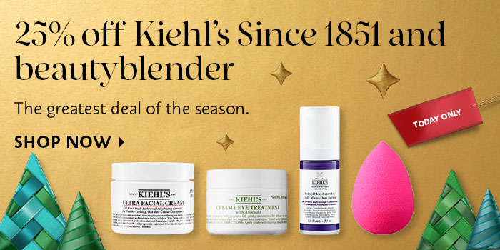 25% off Kiehls and beautyblender
