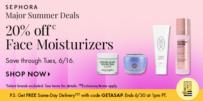 Major Summer Deals - 20% off Face Moisturizers