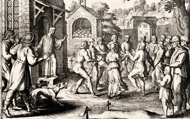 An engraving depicting the dancing plague
