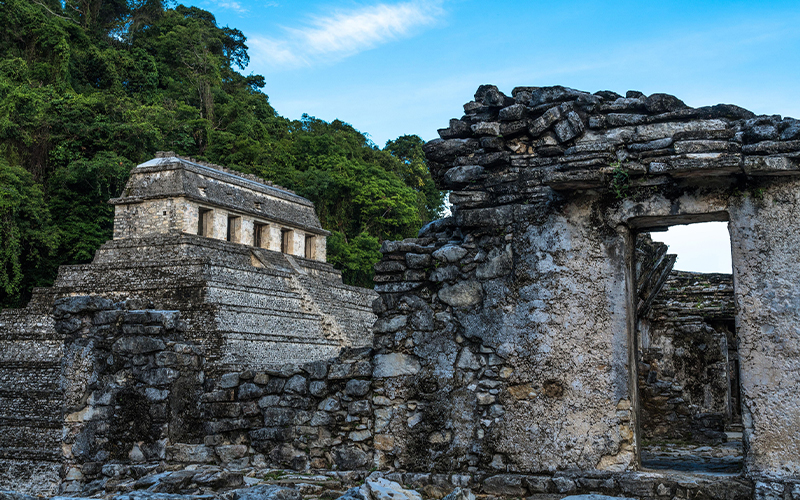 The Temple of the Inscriptions at the ruins of the Maya city of Palenque, in Chiapas, Mexico.