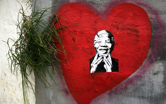 Cape Town street art depicts former South African President Nelson Mandela.