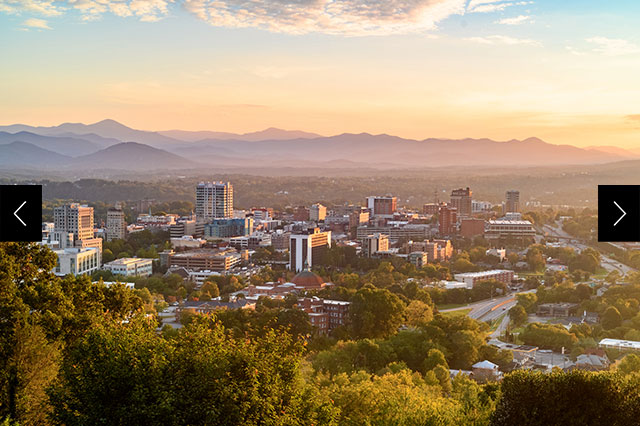 A bird's eye view of Asheville, North Carolina.