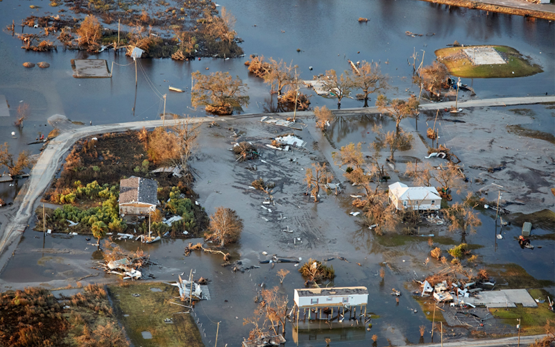 The Louisiana town of Cameron suffered major damage and flooding during Hurricane Laura in August 2020. 