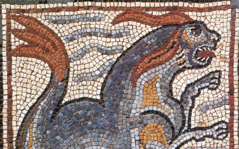 A sixth-century Byzantine mosaic depicts an amphibious monster