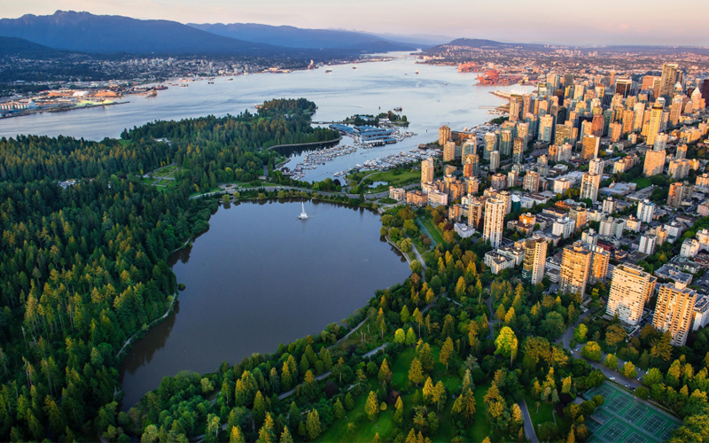 The sprawling Stanley Park National Historic Site is a 1,000-acre natural escape with trails, gardens, and an aquarium. 