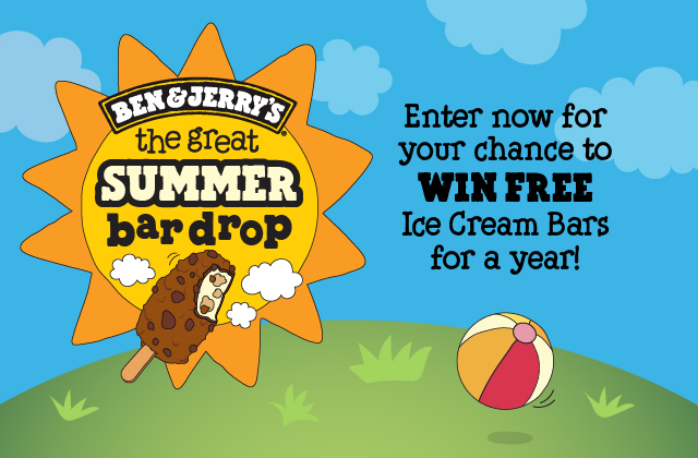 Text reads: Enter now for your chance to win free Ice Cream Bars for a year. 