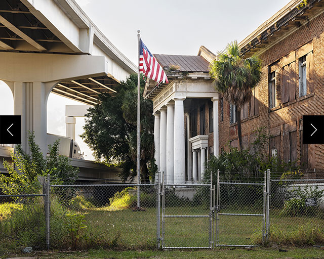 An abandoned school under highway in Jacksonville, Florida.
