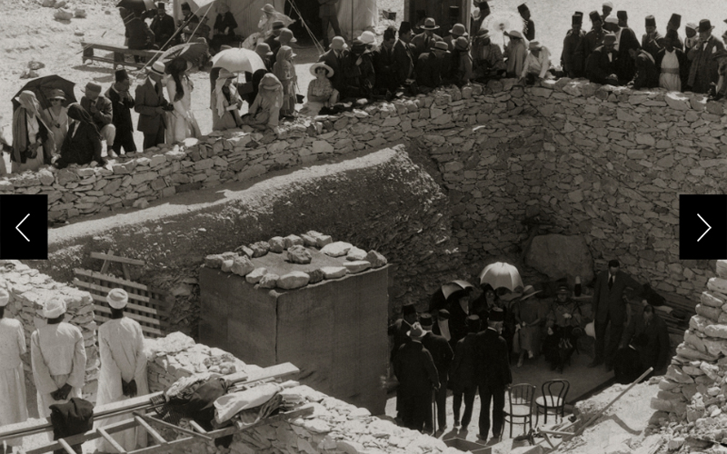 A press conference being held at the tomb of pharaoh Tutankhamun.  