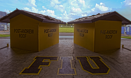 Two model homes inside Florida International University's 'Wall of Wind' facility—one with an upgraded roof and one without—will face hurricane force winds. 