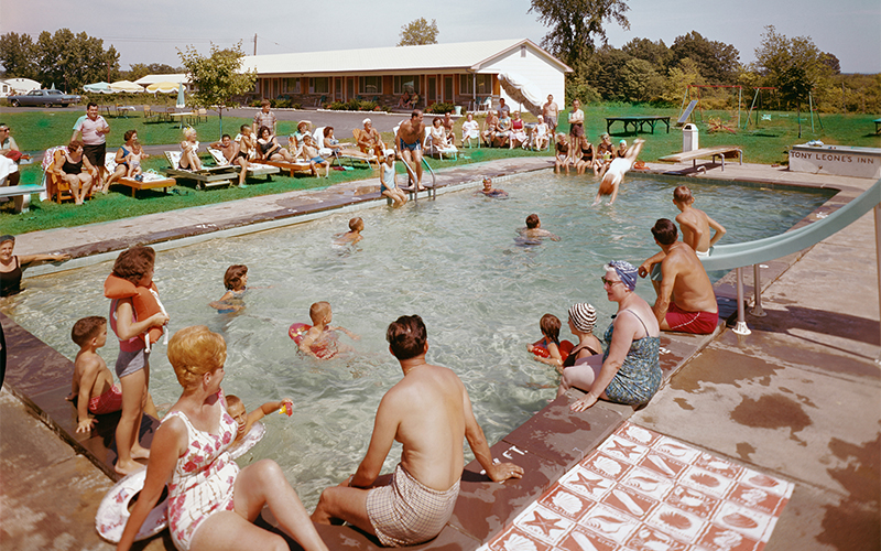 The pool was a center of family summers at Tony Leone’s resort in New York’s Catskills, circa 1960.