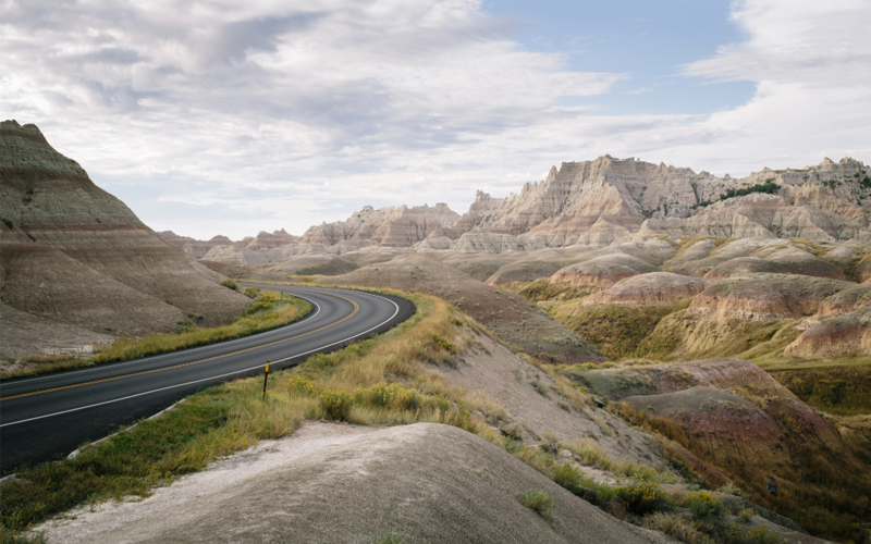 Interstate 90 through the Badlands of South Dakota.