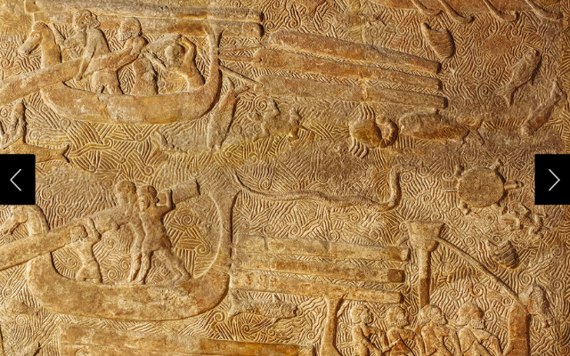An eighth-century B.C. relief from the site of the palace of the Assyrian king Sargon II, near Mosul in northern Iraq, shows Phoenician ships transporting cedar wood. 