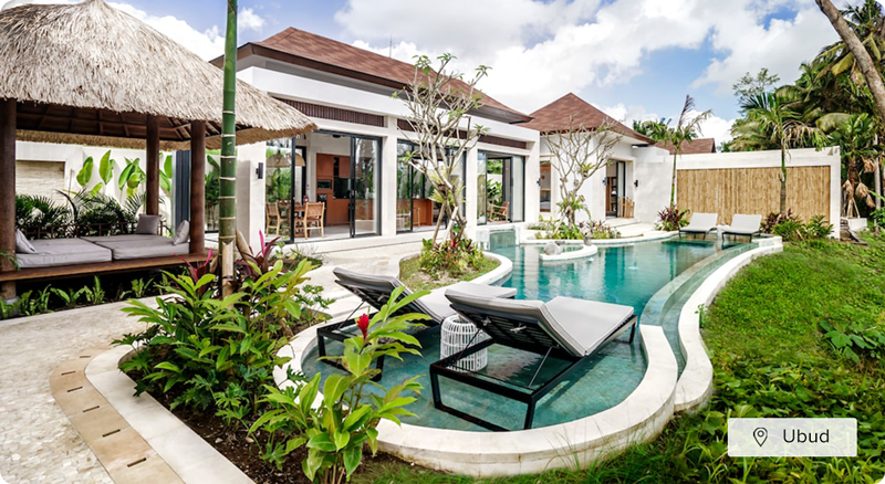 Lounge poolside in the tranquil surroundings of a holiday stay in Ubud. 