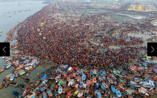 Tens of millions of pilgrims wade in the water at the Maha Kumbh Mela