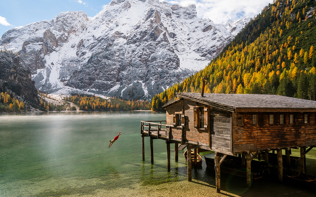Lago di Braies (Lake Braies) in the Tyrol. 