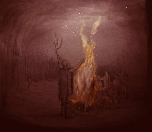 Artist’s impression of fire at Barnham around 400,000 years ago 