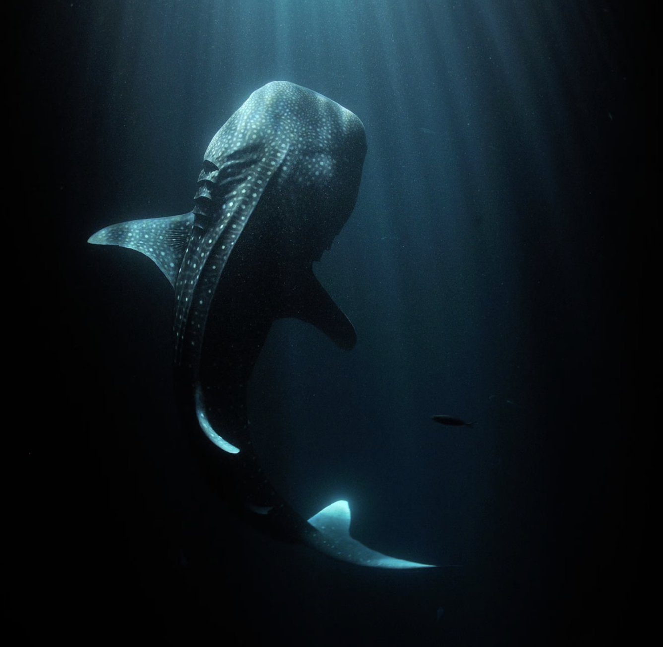 Fishermen’s lights in Djibouti attract plankton and a young whale shark to the water’s surface.
