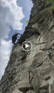 Stephanie Vermillion tackles Quarry Trails Metro Parks' via ferrata in Columbus, Ohio.