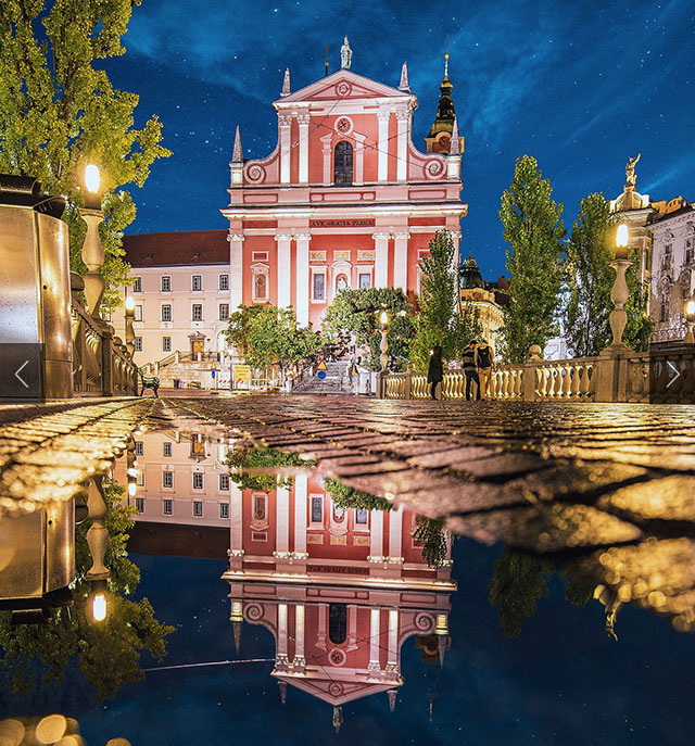 Travelers looking for an alternative to the heavily touristed city of Prague, Czech Republic, should consider Ljubljana, Slovenia as an alternative. Start your exploration by taking a walk across Triple Bridge at Prešeren Square to see the Franciscan Church of the Annunciation.
