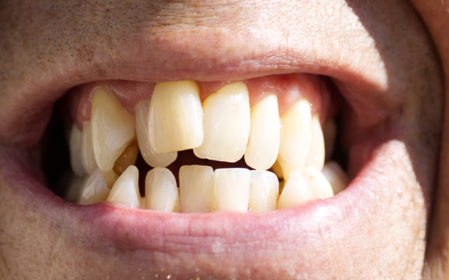 A close-up of a man with crooked teeth.