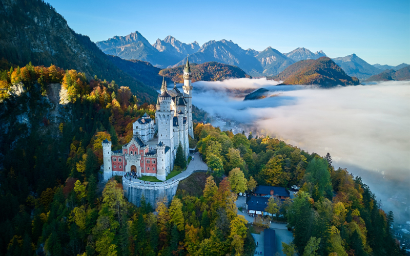 Neuschwanstein Castle, a UNESCO World Heritage Site, is a 19th-century castle that is said to have inspired Disney. 