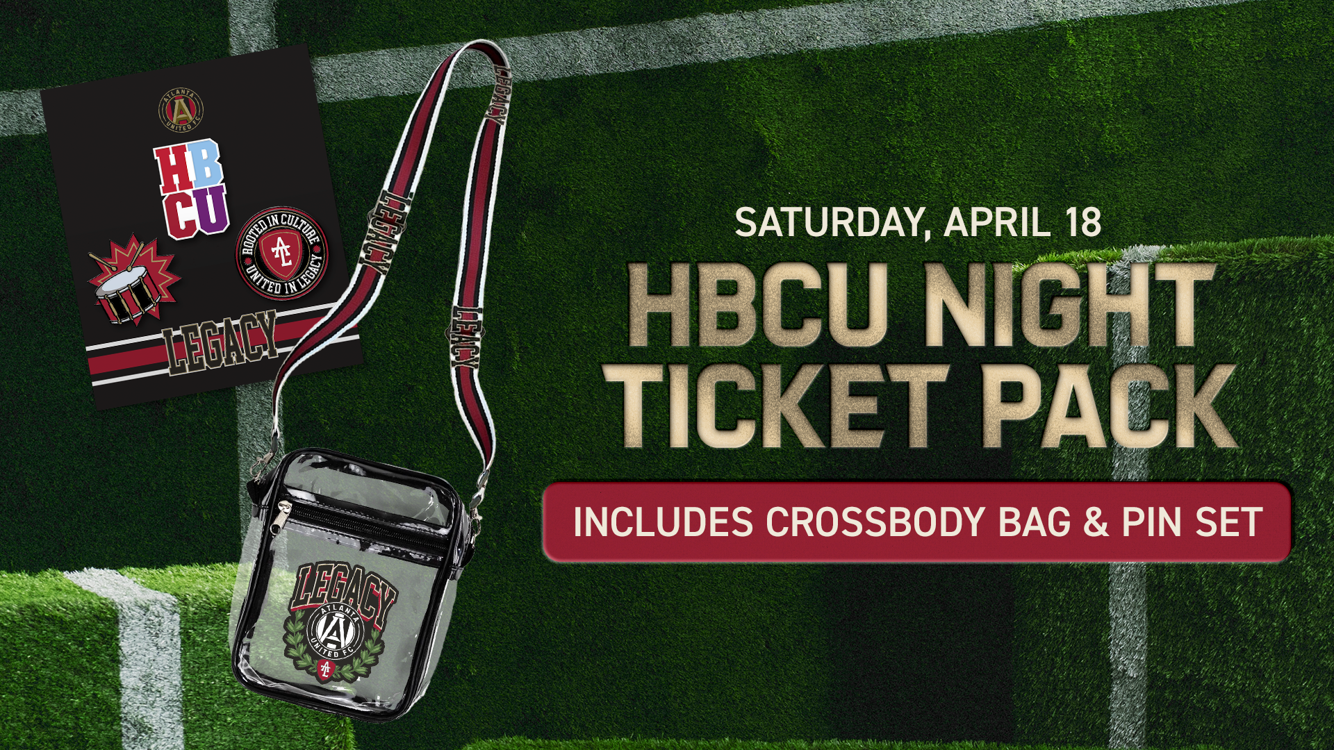 Shop the Atlanta United HBCU Night Ticket Pack including a crossbody bag and pin set